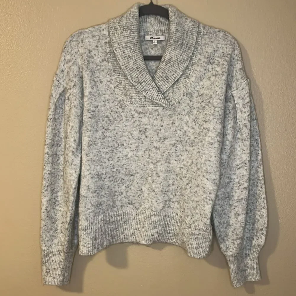 Madewell Vinson Shawl Collar Sweater Heather Grey Drop Shoulder Small